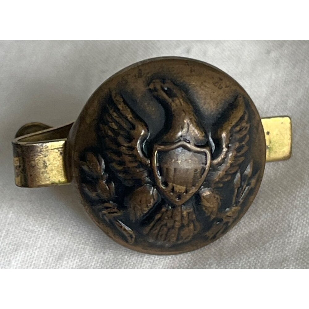Eagle Waterbury Button Tie Bar Collar Clip Pin Raised Relief Vintage Militaria